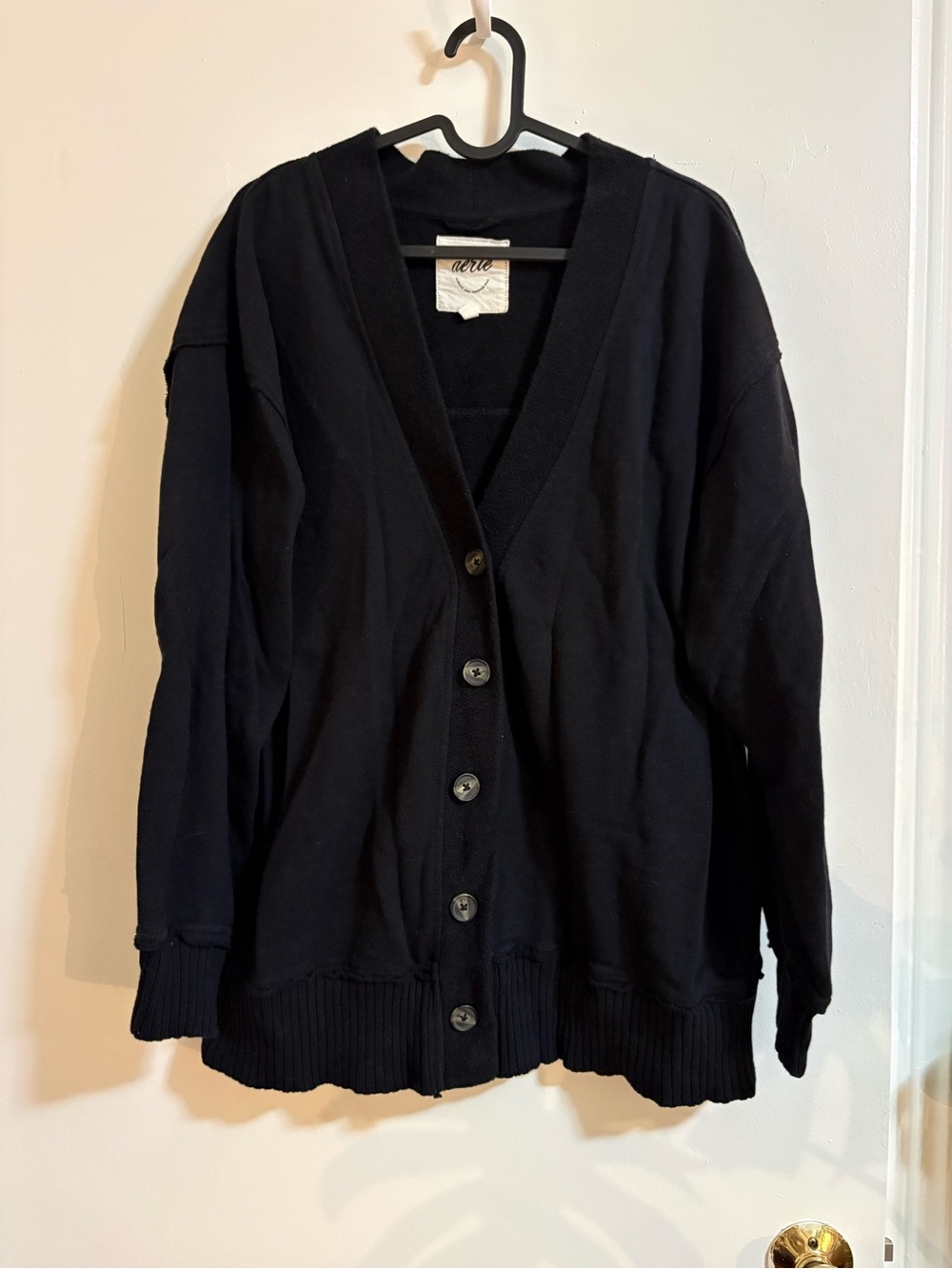 Aerie Black Button-Up Cardigan Sweater
